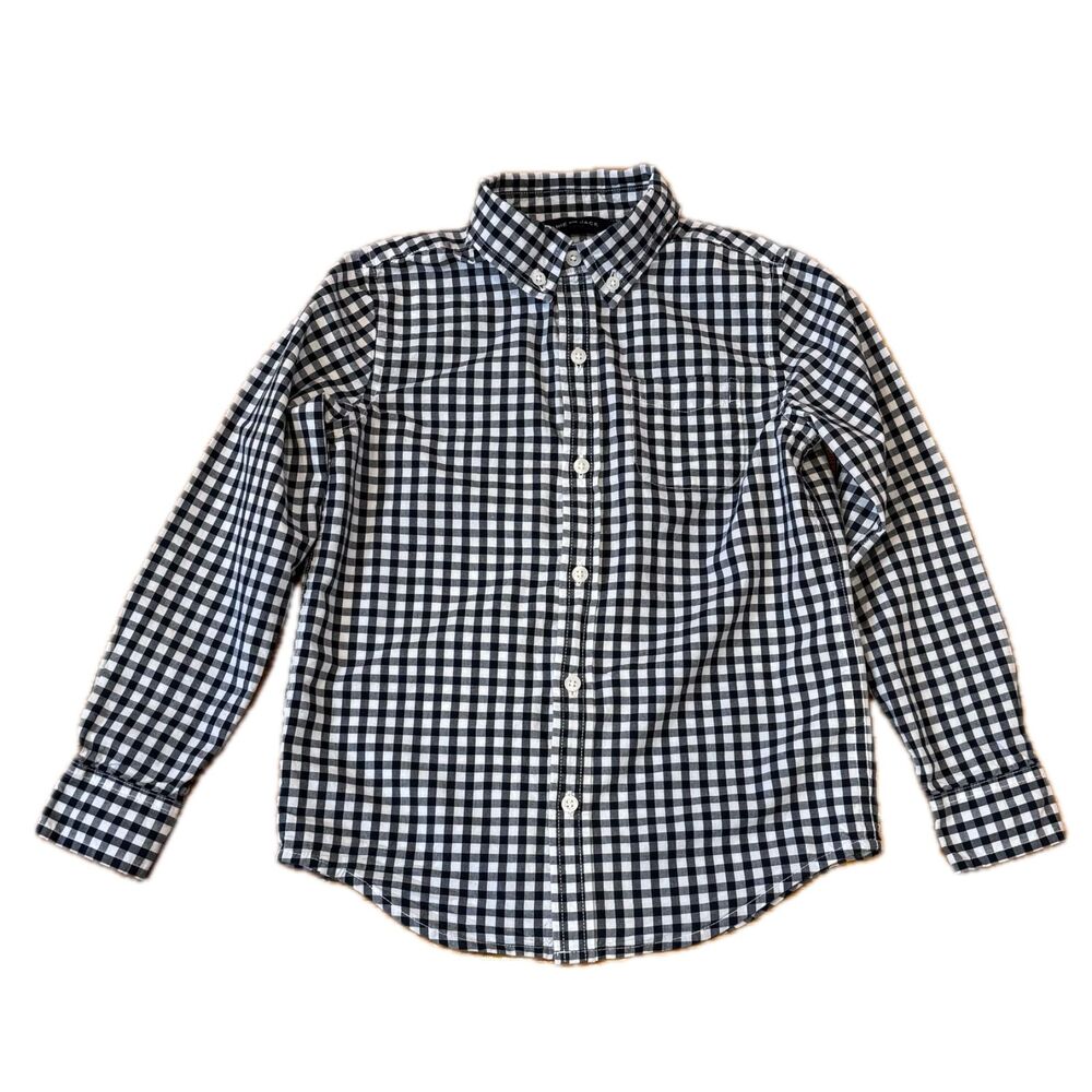 Janie & Jack navy gingham long sleeve button-up shirt Kids 6 dressy classic